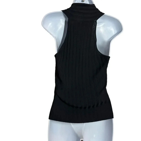 Scanlon Theodore Black pleated ribbed top V-neck NWT size XS sleeveless knit - Picture 3 of 9